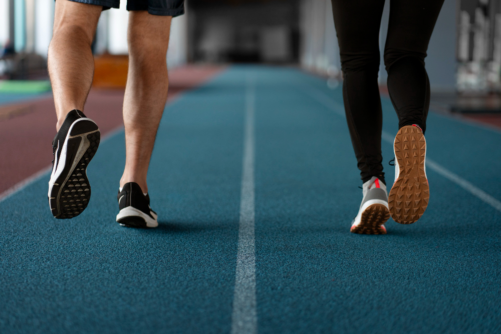 Duas pessoas treinando para melhorar sua corrida no teste de aptidão física